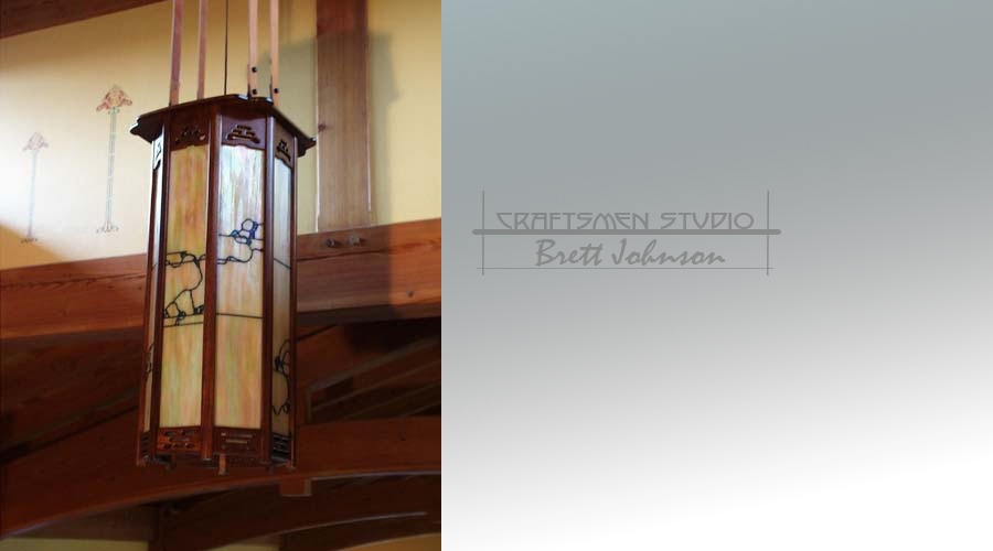 Handcrafted Greene and Greene style chandelier made from mahogany with ebony inlays