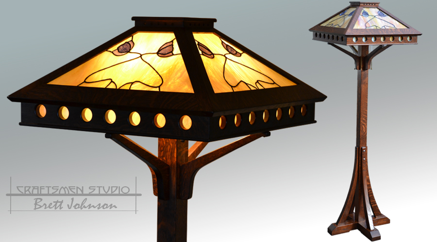 Mission style Floor Lamp with W.B. Brown Glass Design