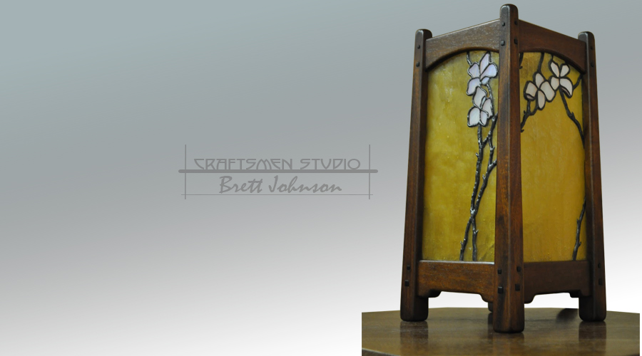 Greene and Greene Style Arts and Crafts Table Lamp With Hand Leaded Stained Glass
