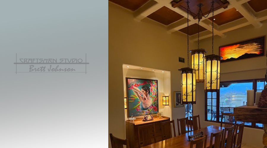 Three Piece Oakland Chandelier Hand Crafted Greene and Greene Style Dining Chandelier.