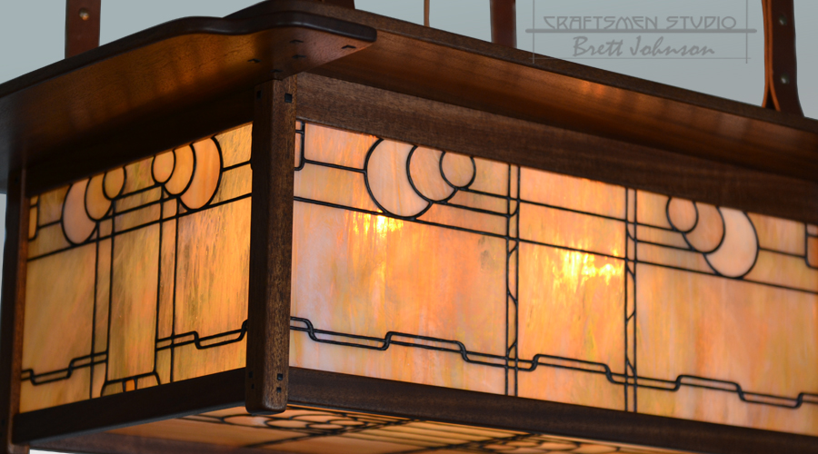 Gamble House chandelier reproduction handmade by Craftsmen Studio in the Greene and Greene architectural style.