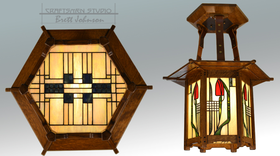 Macintost Arts and Crafts Inspired Hexagonal Chandelier.