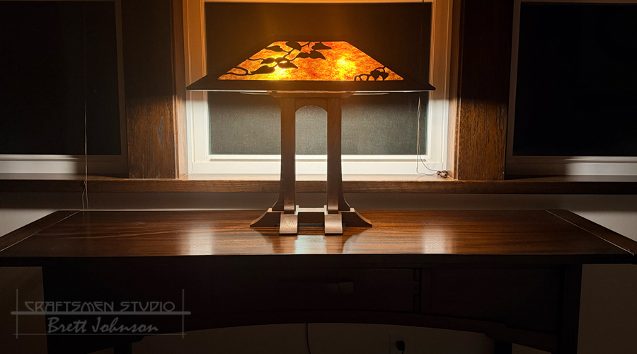 Charles Limbert Reproduction Desk Lamp with Hand Hammered Copper Shade.